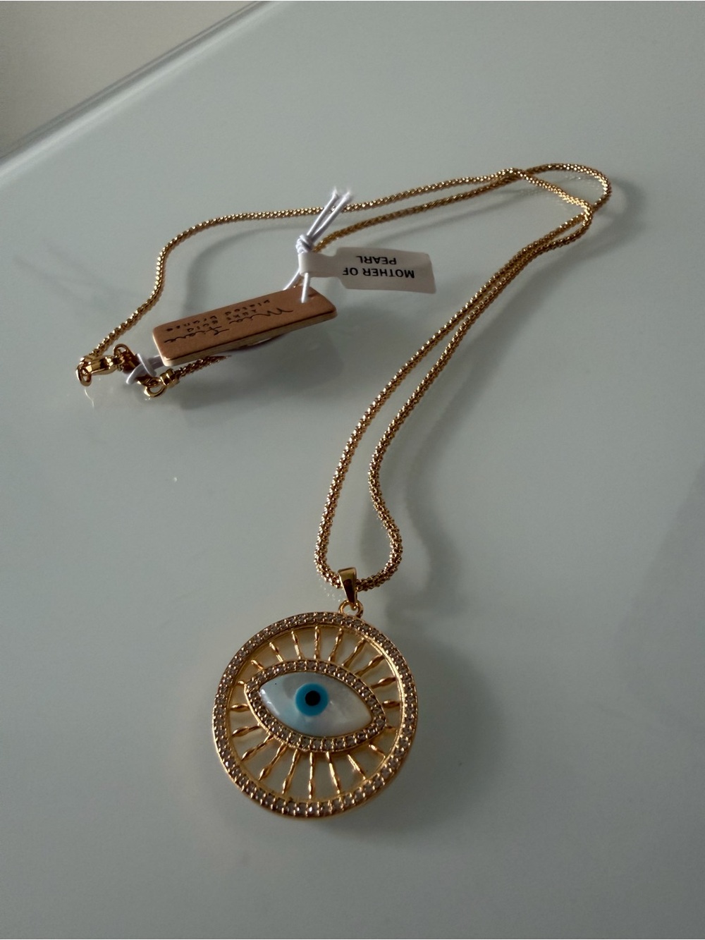Gold Evil Eye mother of pearl Pendant Necklace